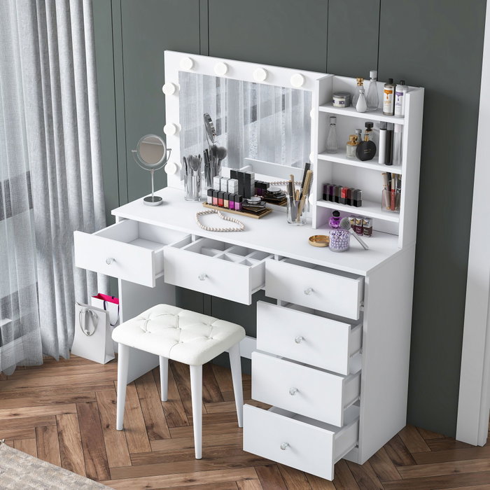 Hanah Home Mesa de Maquillaje con 10 Focos y Puff Blanco Hanah Home Mesa de Maquillaje con 10 Focos y Puff Blanco
